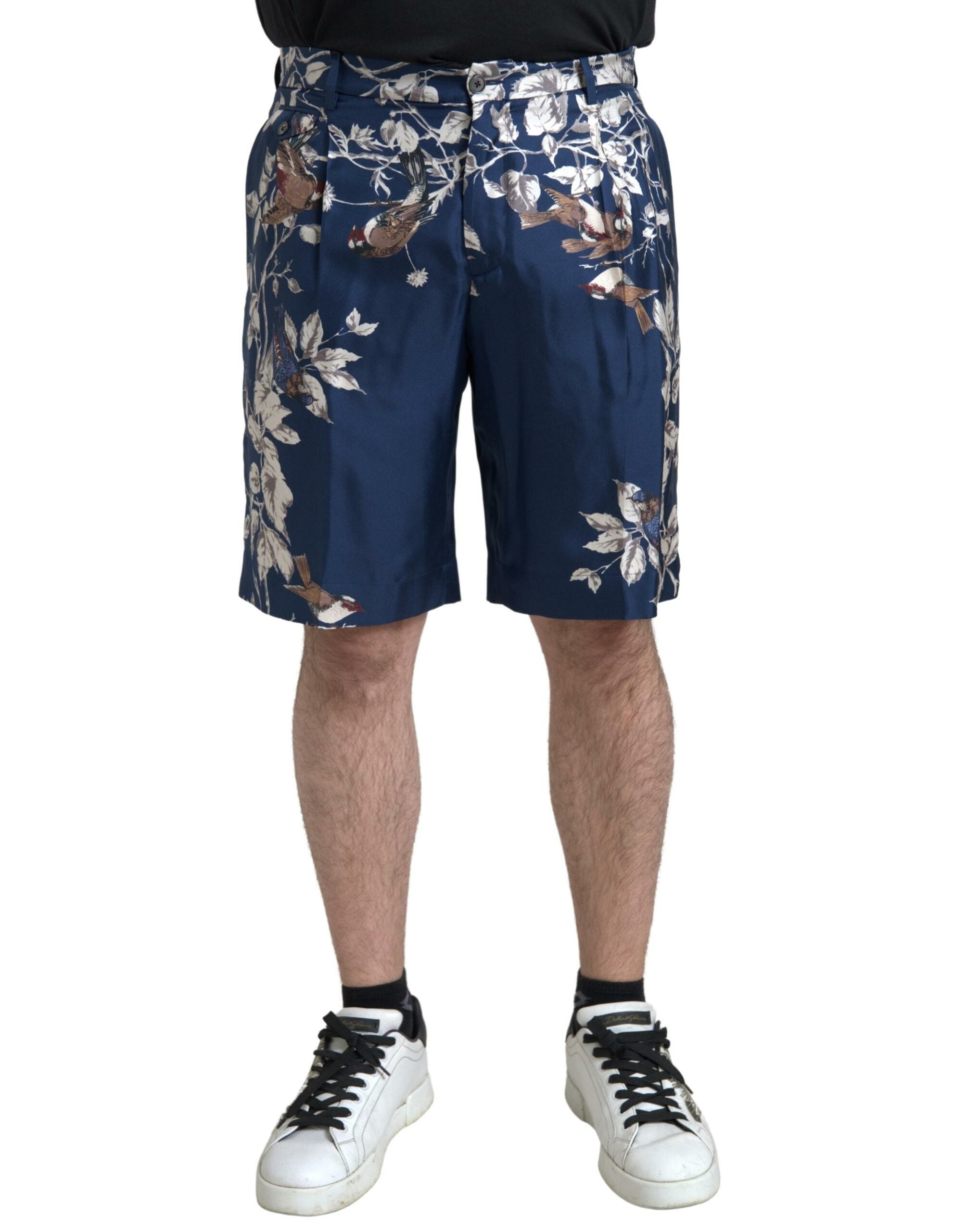 Dolce &amp; Gabbana Blue Floral Print Silk Men Bermuda Shorts