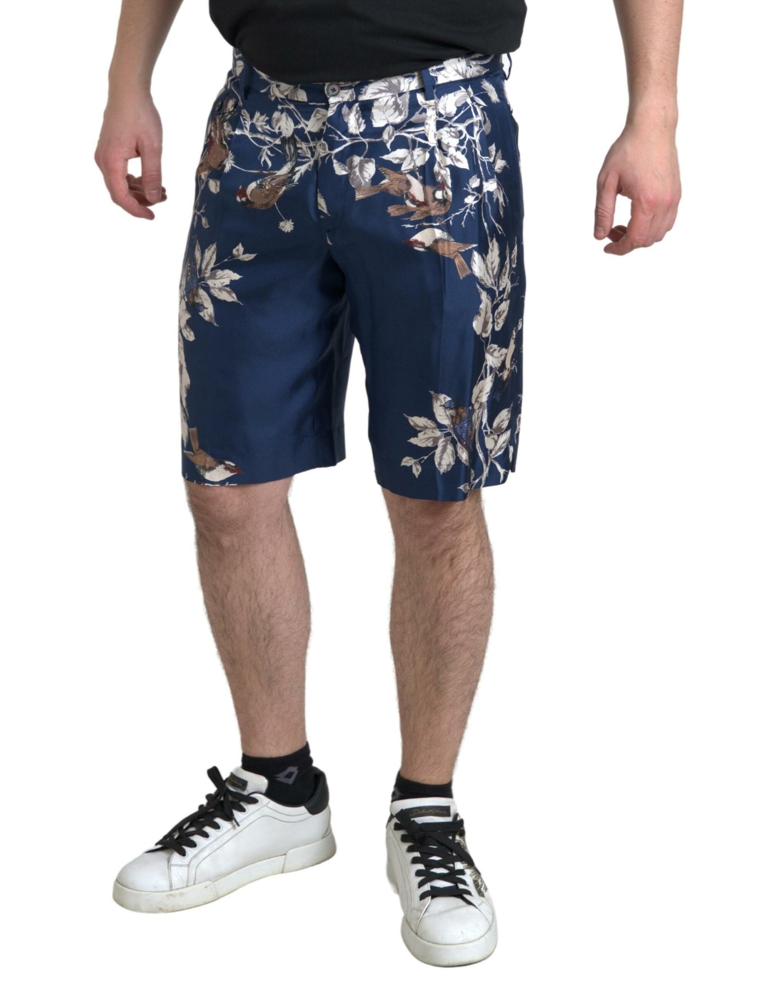 Dolce &amp; Gabbana Blue Floral Print Silk Men Bermuda Shorts