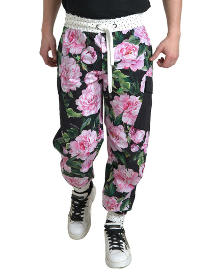 Dolce &amp; Gabbana Multicolor Peony Joggers Cotton Men Pants