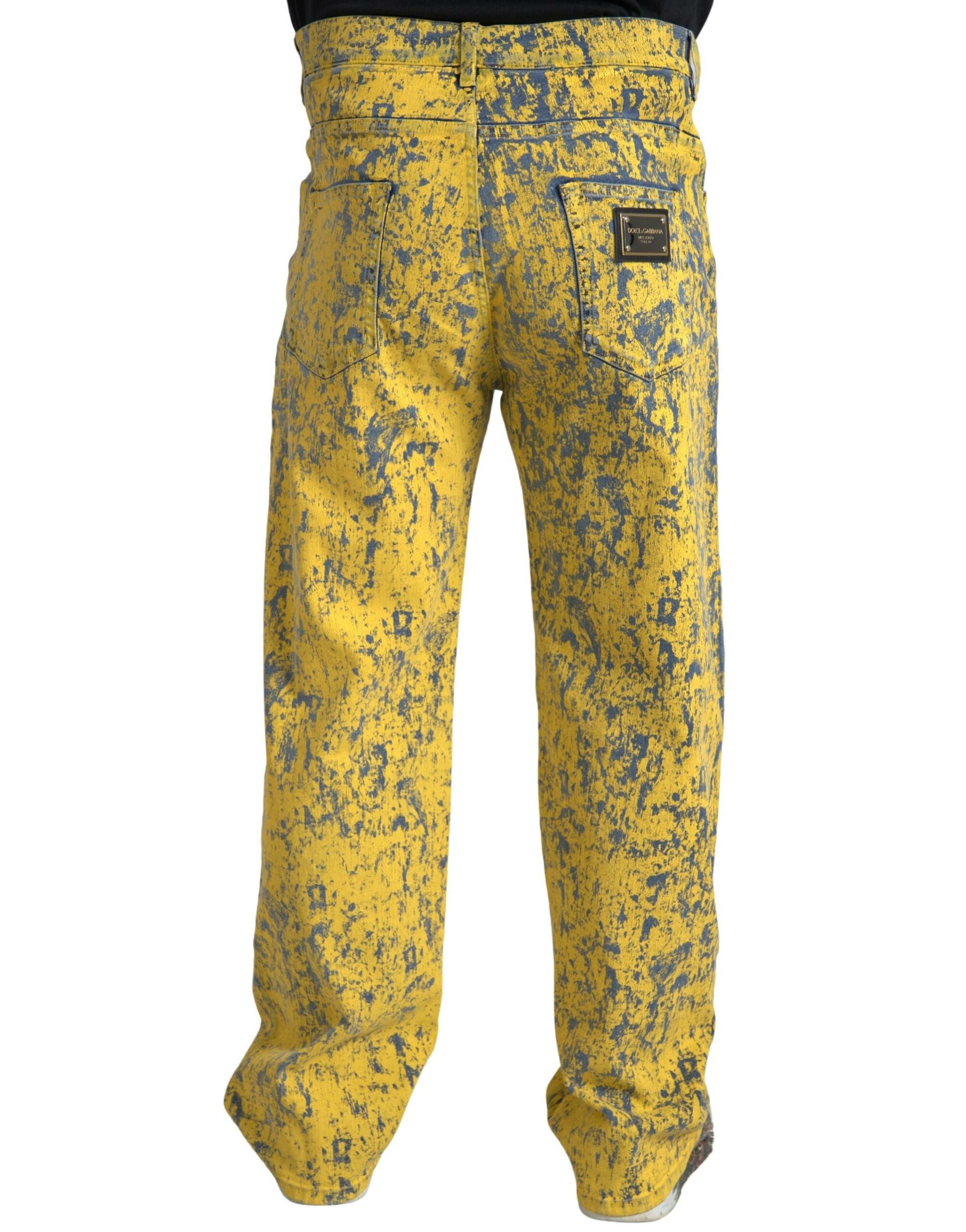 Dolce &amp; Gabbana Yellow Cotton Tie Dye Straight Denim Jeans
