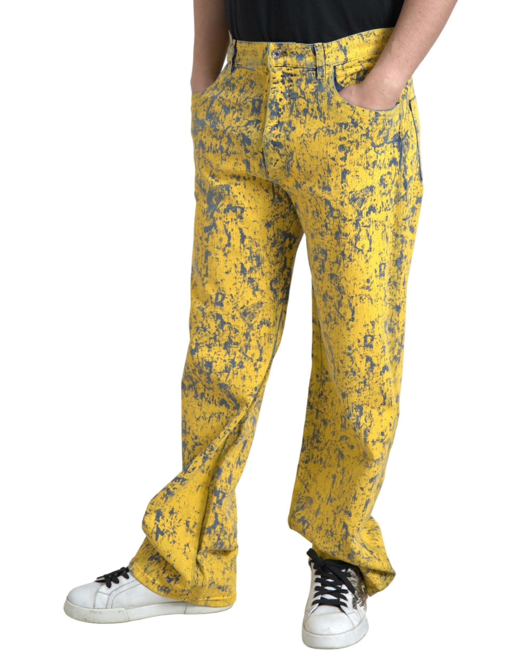 Dolce &amp; Gabbana Yellow Cotton Tie Dye Straight Denim Jeans