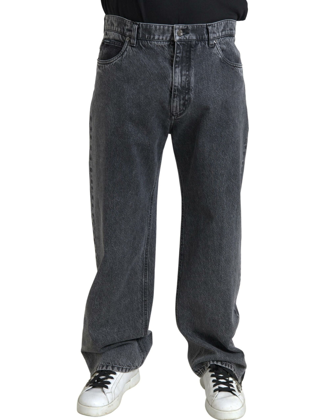 Dolce &amp;amp; Gabbana Mörkgrå Bomull Rak Passform Herrjeans