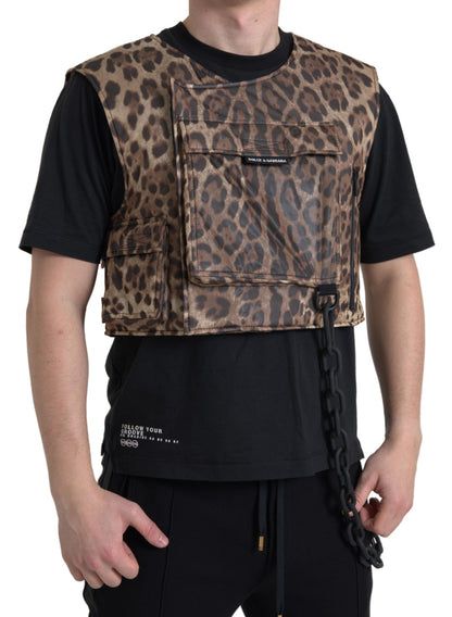 Dolce &amp; Gabbana Brown Leopard Silk Sleeveless Sportswear