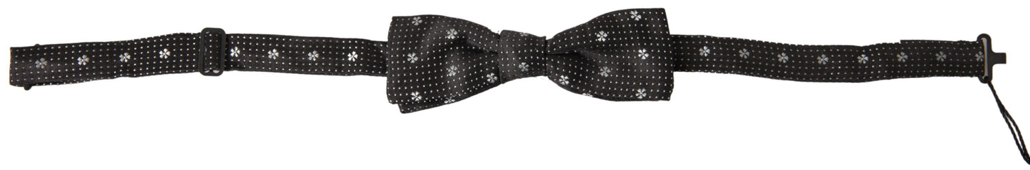 Dolce &amp;amp; Gabbana Svart Mönstrad Siden Justerbar Herrfluga med Papillon-Neck