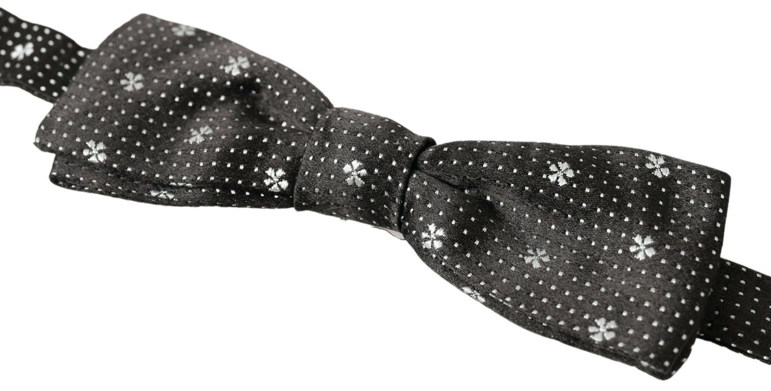 Dolce &amp;amp; Gabbana Svart Mönstrad Siden Justerbar Herrfluga med Papillon-Neck