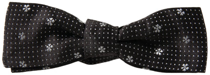 Dolce &amp;amp; Gabbana Svart Mönstrad Siden Justerbar Herrfluga med Papillon-Neck