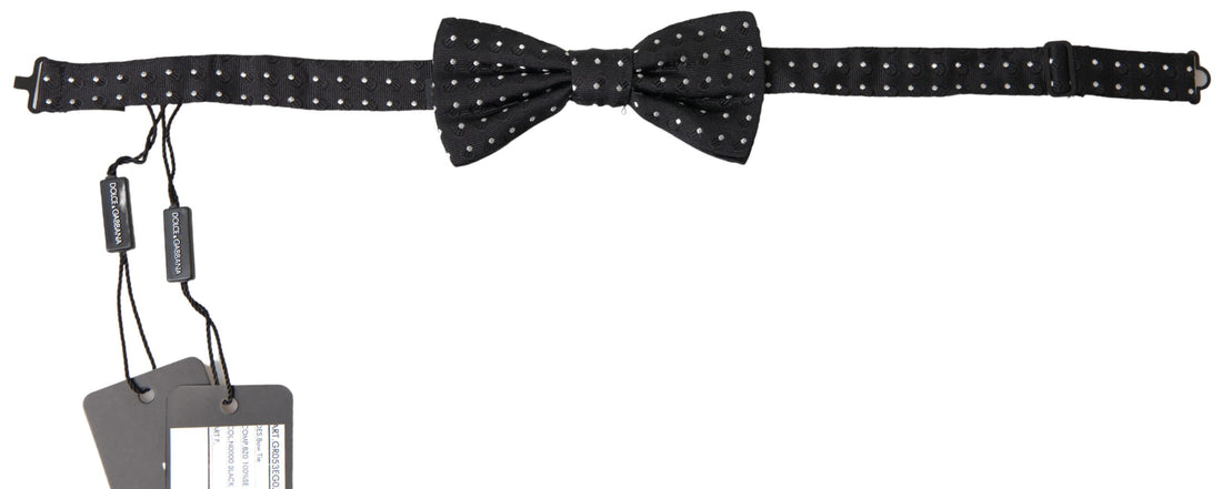 Dolce &amp;amp; Gabbana Svart Prickig Siden Justerbar Herrfluga med Papillon-krage