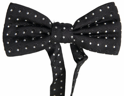 Dolce &amp;amp; Gabbana Svart Prickig Siden Justerbar Herrfluga med Papillon-krage