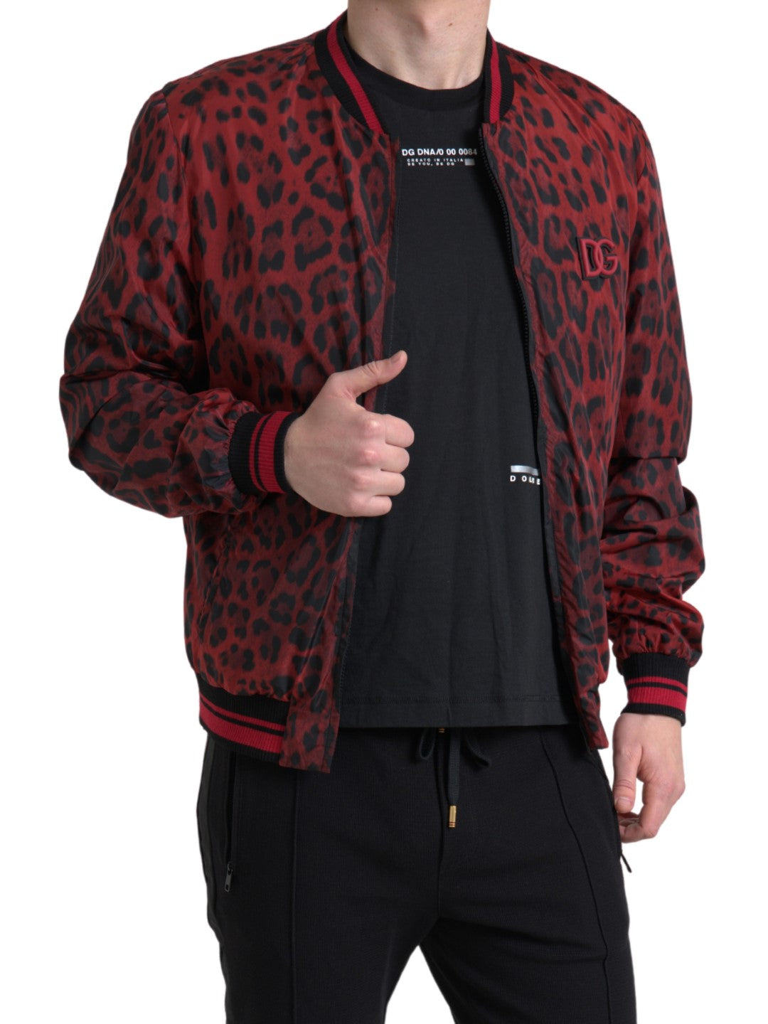 Dolce &amp; Gabbana Red Leopard Bomber Short Coat Jacket