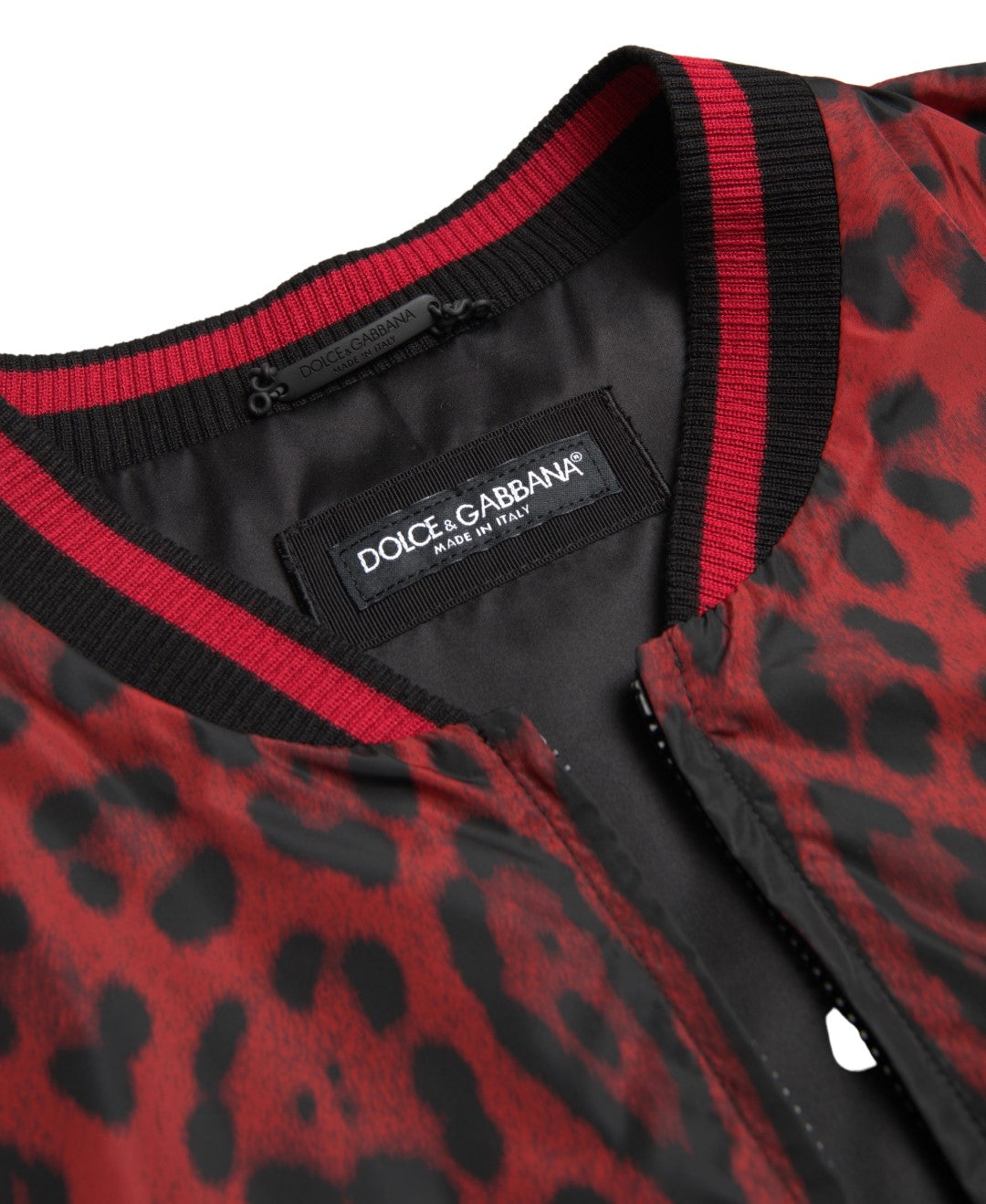 Dolce &amp; Gabbana Red Leopard Bomber Short Coat Jacket