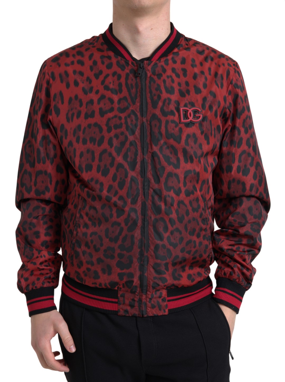 Dolce &amp; Gabbana Red Leopard Bomber Short Coat Jacket