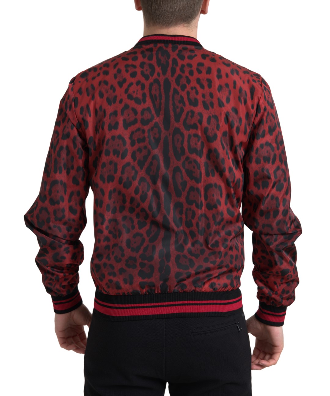Dolce &amp; Gabbana Red Leopard Bomber Short Coat Jacket
