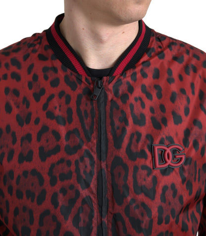 Dolce &amp; Gabbana Red Leopard Bomber Short Coat Jacket