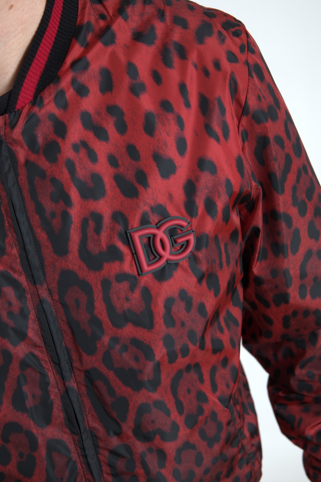 Dolce &amp; Gabbana Red Leopard Bomber Short Coat Jacket