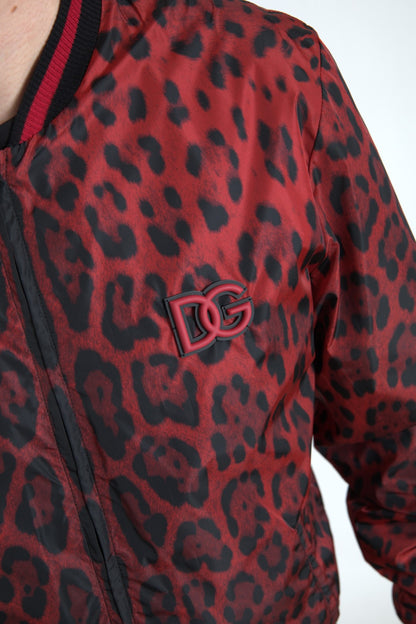 Dolce &amp; Gabbana Red Leopard Bomber Short Coat Jacket