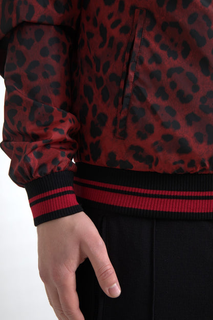 Dolce &amp; Gabbana Red Leopard Bomber Short Coat Jacket