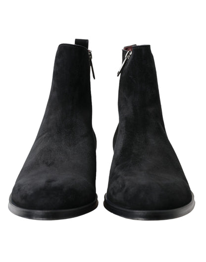 Dolce &amp; Gabbana Black Suede Leather Mid Calf Men Boots Shoes