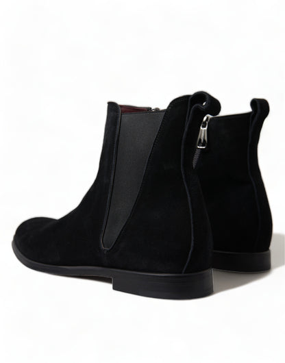 Dolce &amp; Gabbana Black Suede Leather Mid Calf Men Boots Shoes