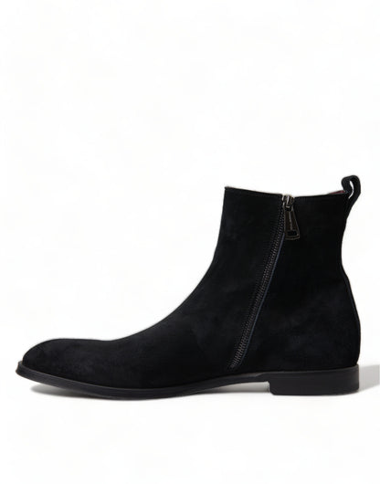 Dolce &amp; Gabbana Black Suede Leather Mid Calf Men Boots Shoes