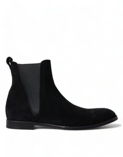 Dolce &amp; Gabbana Black Suede Leather Mid Calf Men Boots Shoes