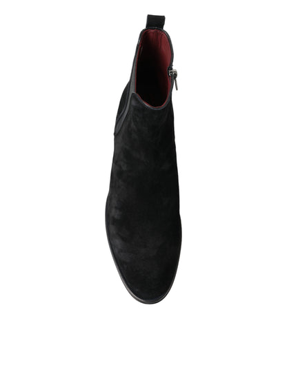 Dolce &amp; Gabbana Black Suede Leather Mid Calf Men Boots Shoes