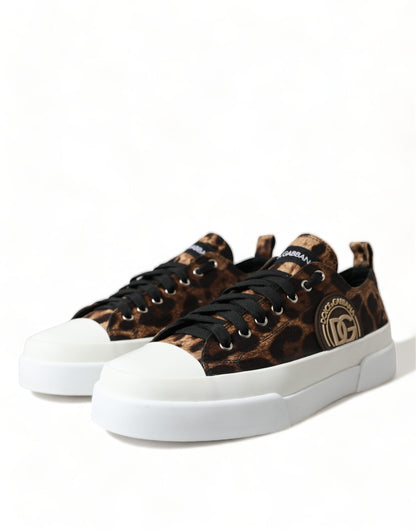 Dolce &amp; Gabbana Brown Leopard Canvas Sneakers Shoes