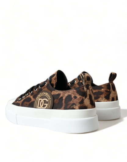 Dolce &amp; Gabbana Brown Leopard Canvas Sneakers Shoes
