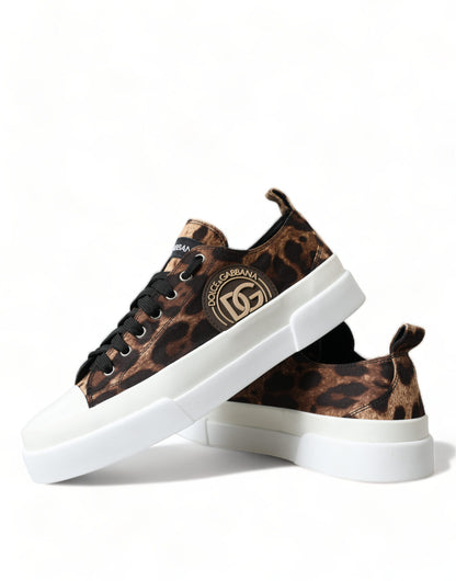 Dolce &amp; Gabbana Brown Leopard Canvas Sneakers Shoes