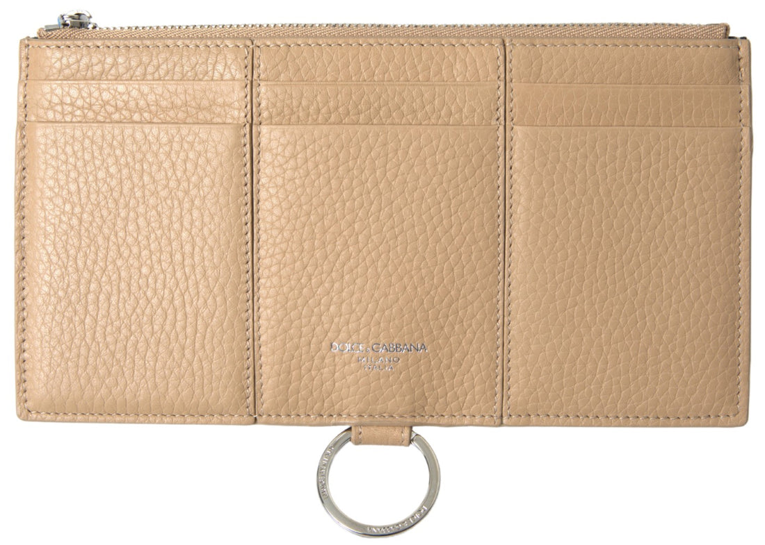 Dolce &amp; Gabbana Beige Leather Shoulder Cardholder Shoulder Strap Wallet