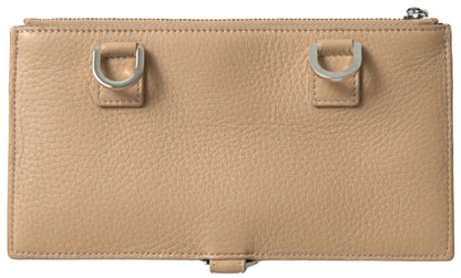 Dolce &amp; Gabbana Beige Leather Shoulder Cardholder Shoulder Strap Wallet