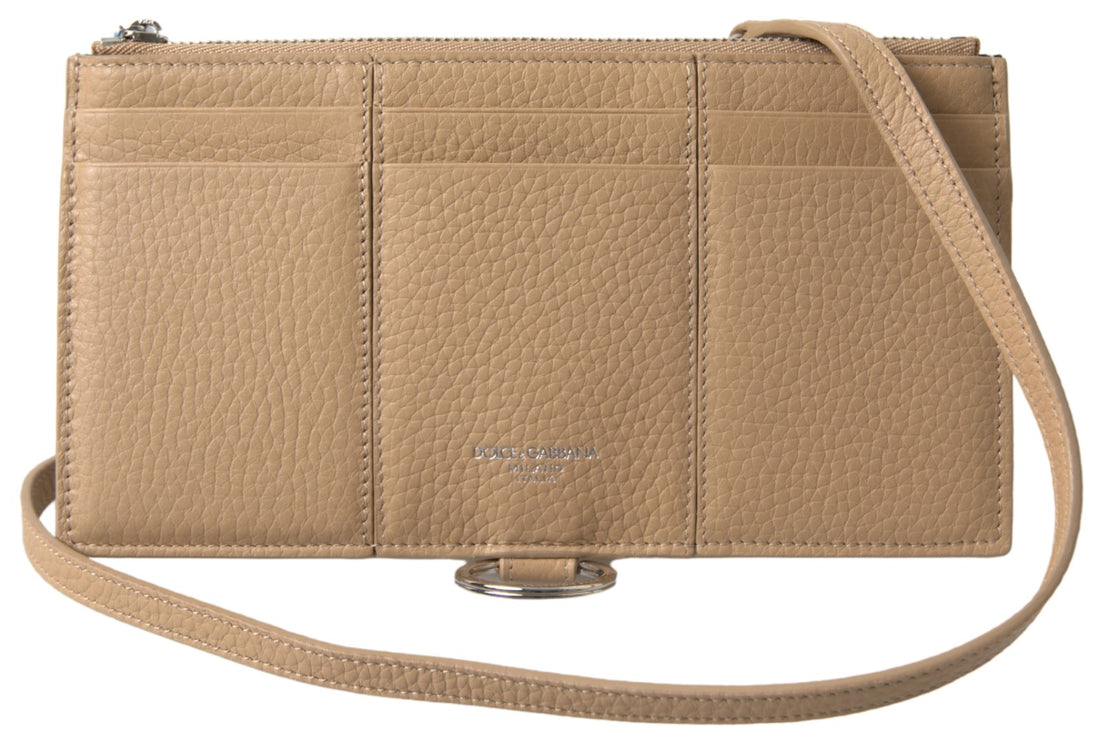 Dolce &amp; Gabbana Beige Leather Shoulder Cardholder Shoulder Strap Wallet