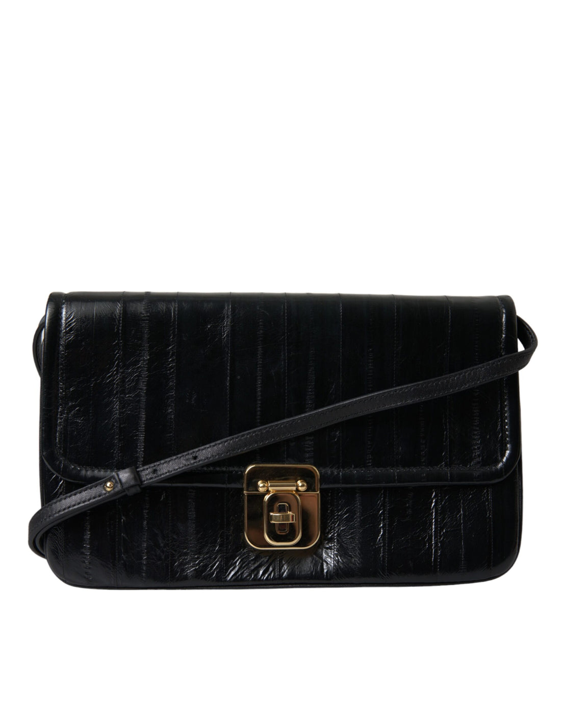 Dolce &amp; Gabbana Black Eelskin Leather Shoulder Document Organizer Bag