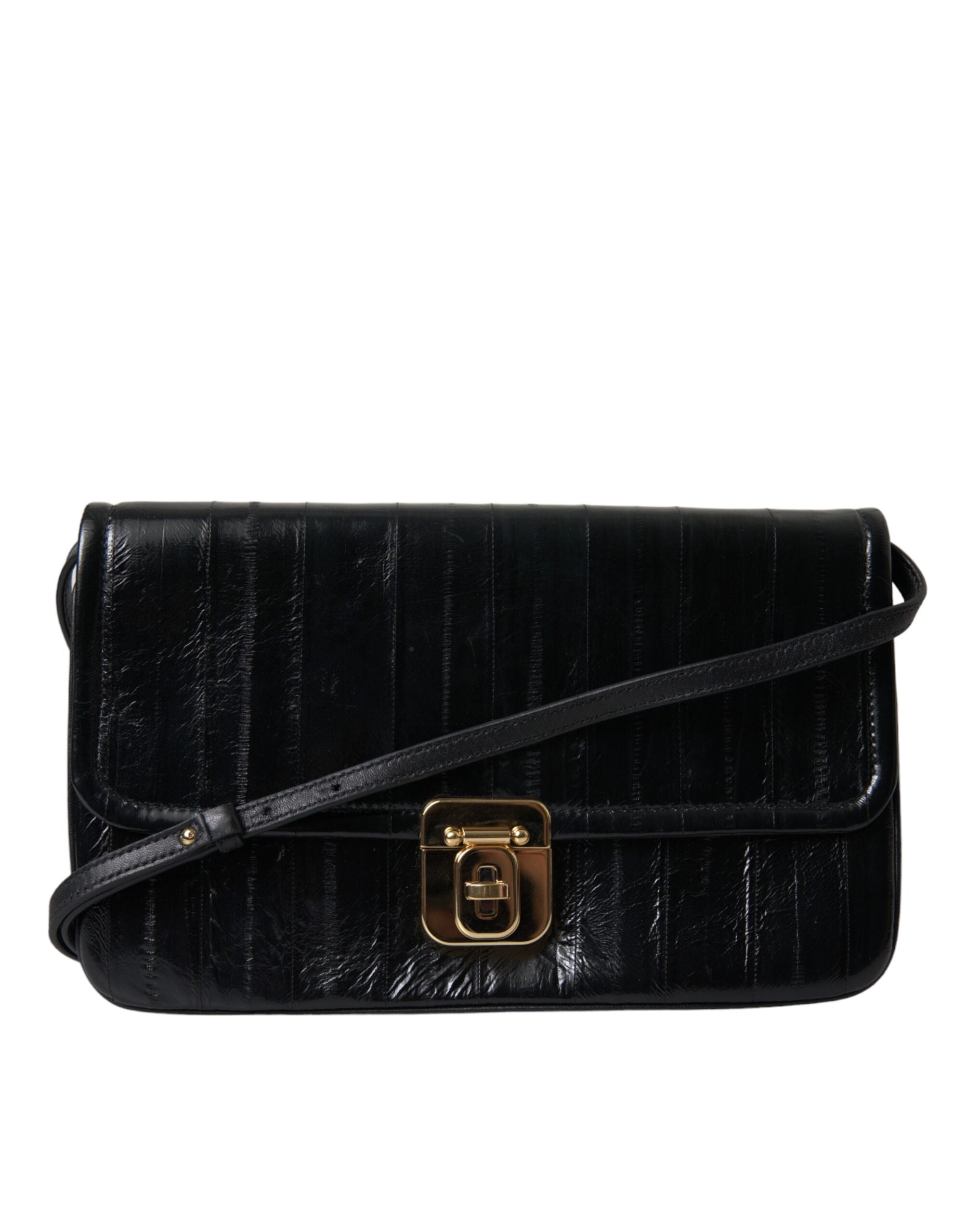 Dolce &amp; Gabbana Black Eelskin Leather Shoulder Document Organizer Bag