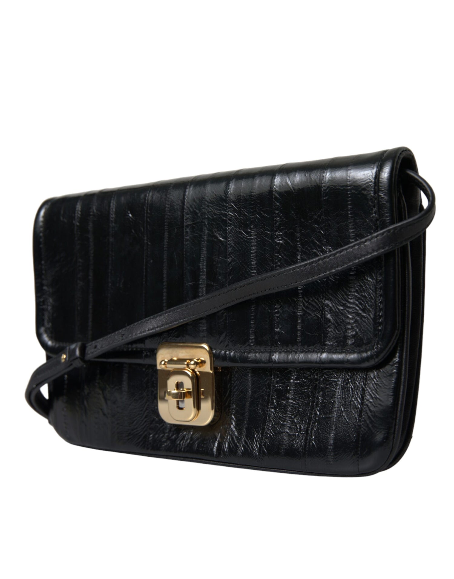 Dolce &amp; Gabbana Black Eelskin Leather Shoulder Document Organizer Bag
