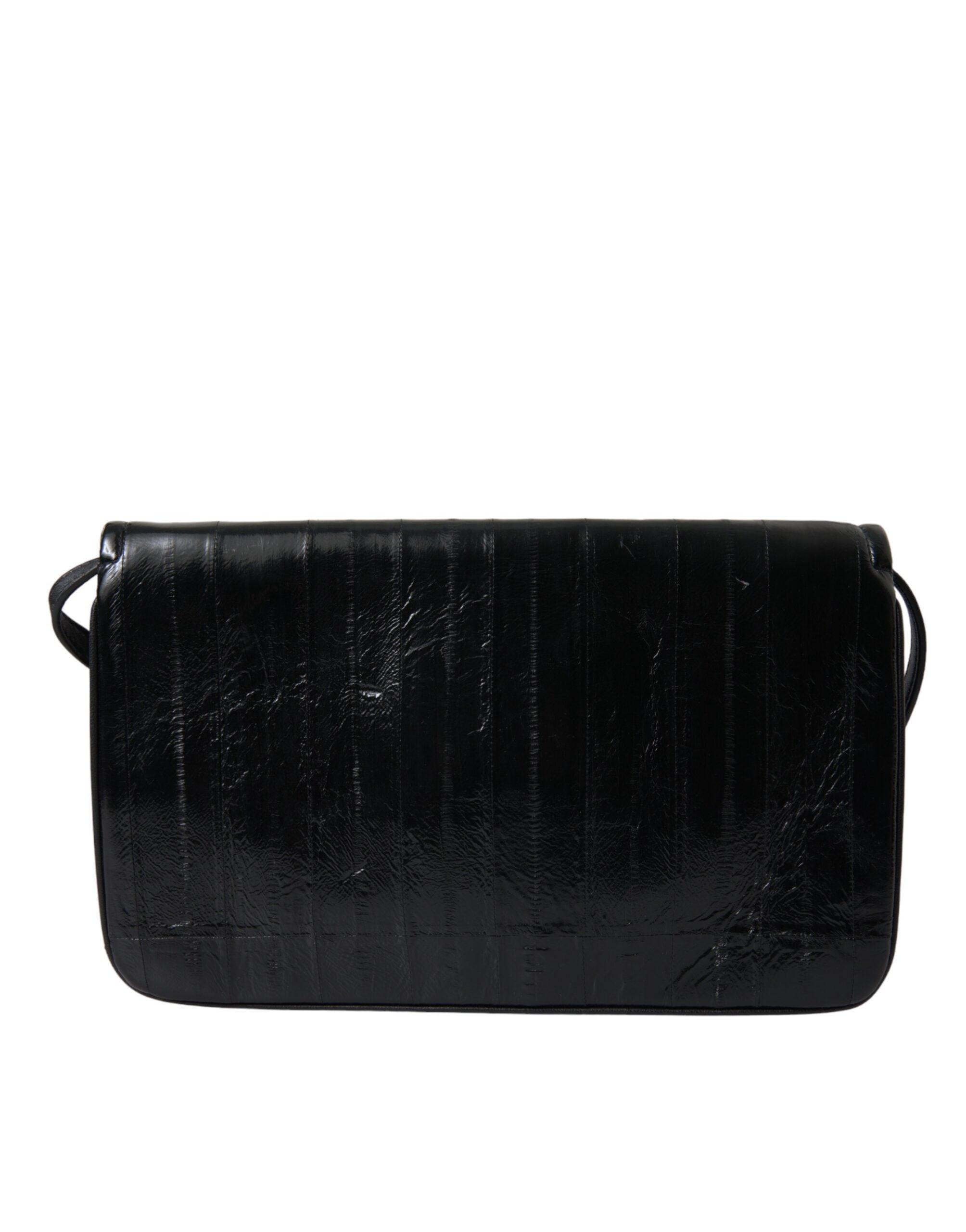 Dolce &amp; Gabbana Black Eelskin Leather Shoulder Document Organizer Bag