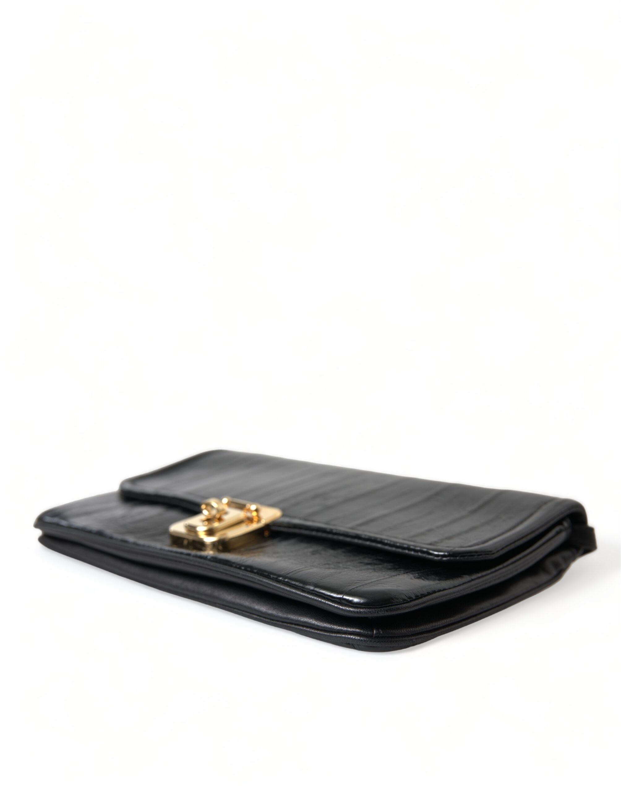 Dolce &amp; Gabbana Black Eelskin Leather Shoulder Document Organizer Bag