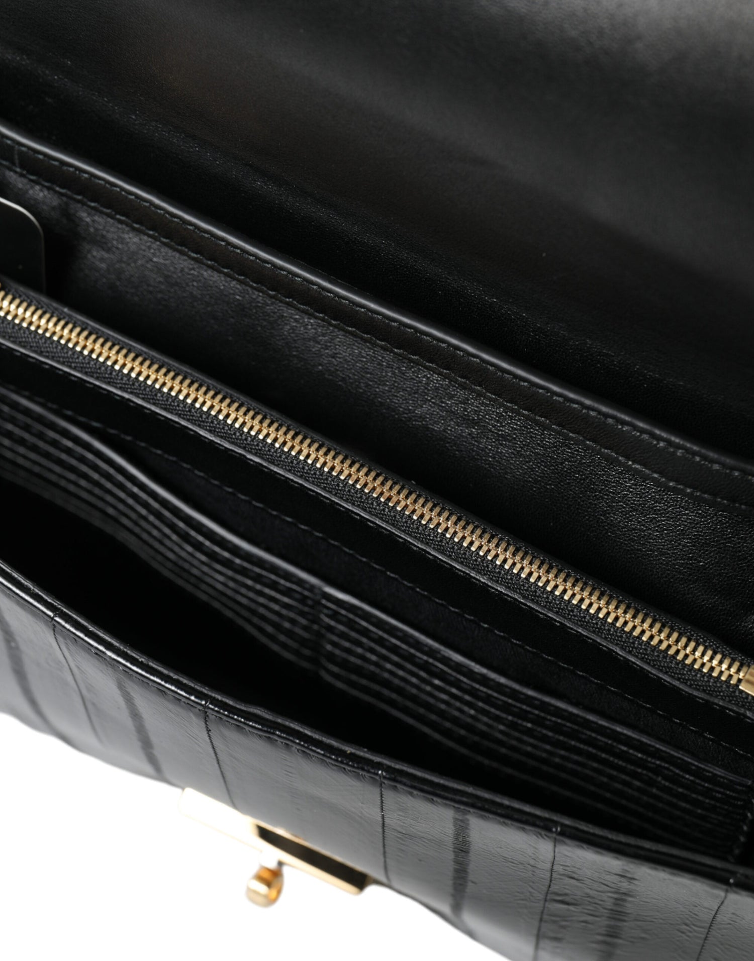 Dolce &amp; Gabbana Black Eelskin Leather Shoulder Document Organizer Bag
