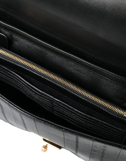 Dolce &amp; Gabbana Black Eelskin Leather Shoulder Document Organizer Bag