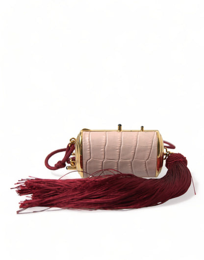 Dolce &amp; Gabbana Pink Exotic Leather Mini Mirror Tassel Makeup Bag