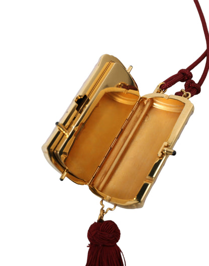 Dolce &amp; Gabbana Pink Exotic Leather Mini Mirror Tassel Makeup Bag