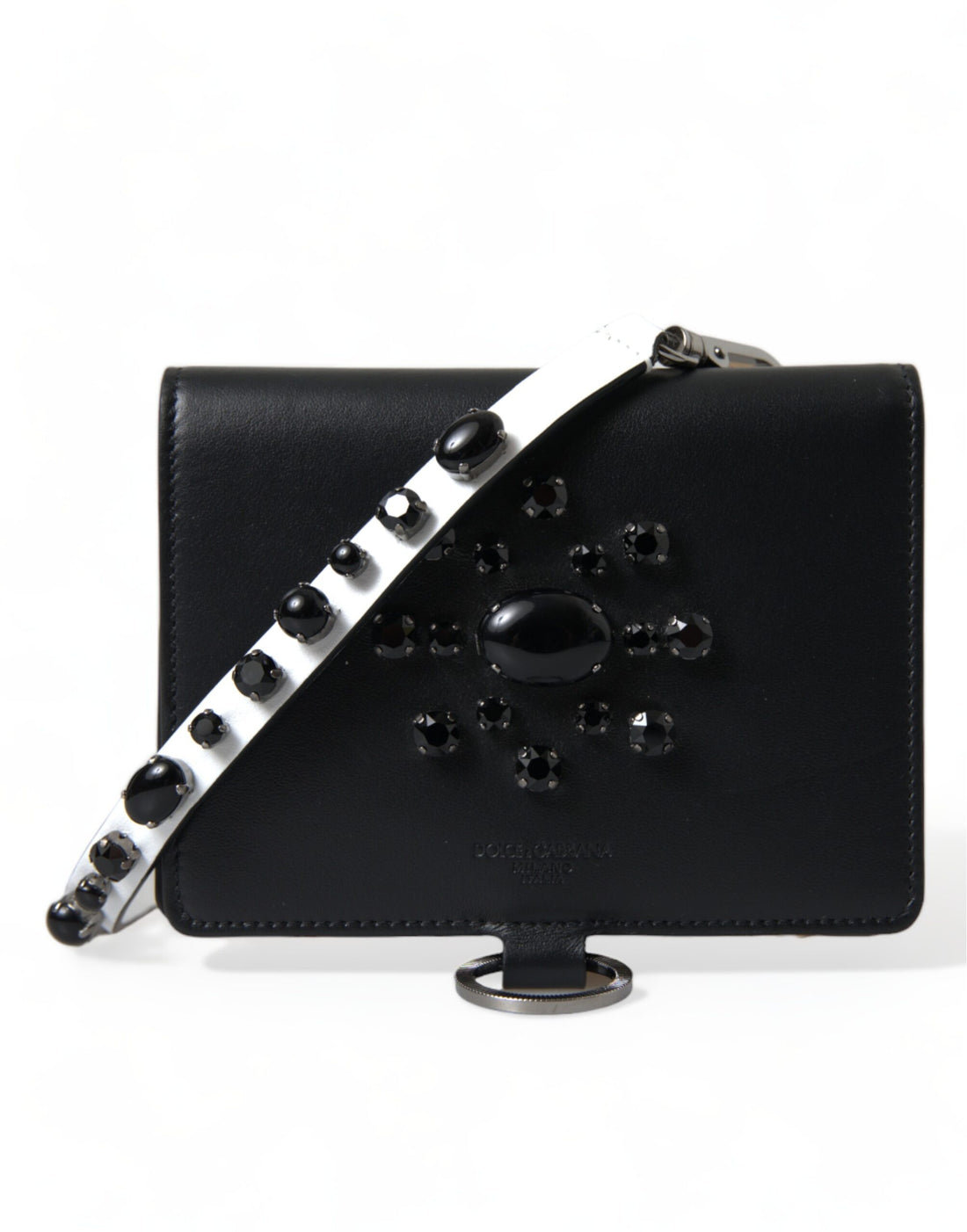 Dolce &amp; Gabbana Black Leather Crystal Embellished Card Holder Wallet