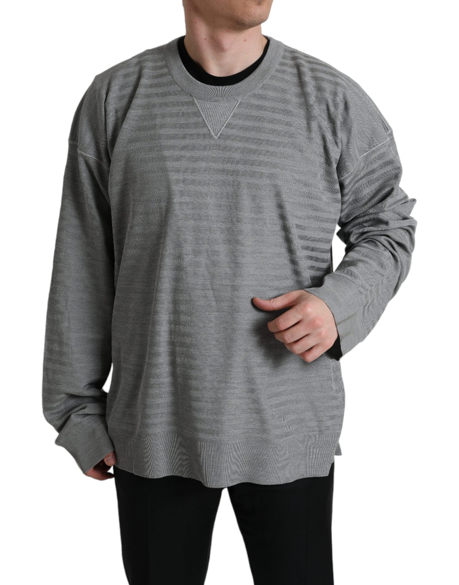 Dolce &amp; Gabbana Gray Crewneck Pullover Silk Top Sweater