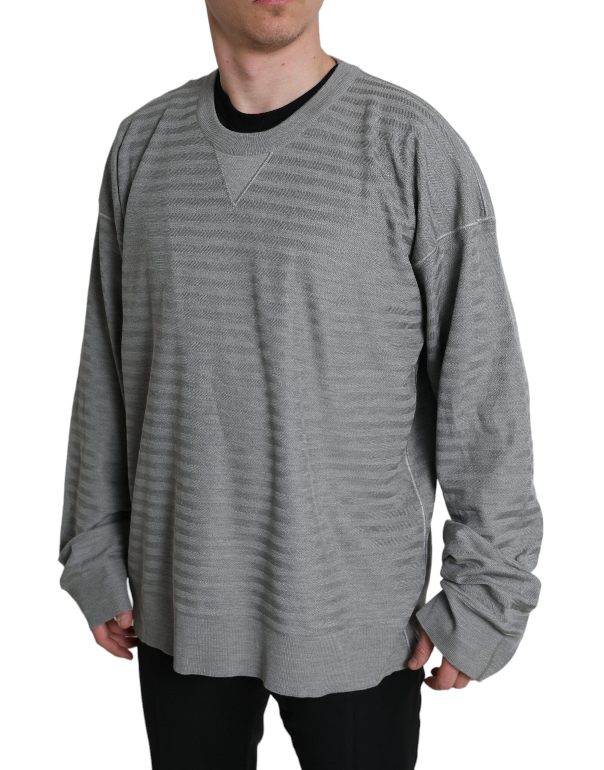 Dolce &amp; Gabbana Gray Crewneck Pullover Silk Top Sweater
