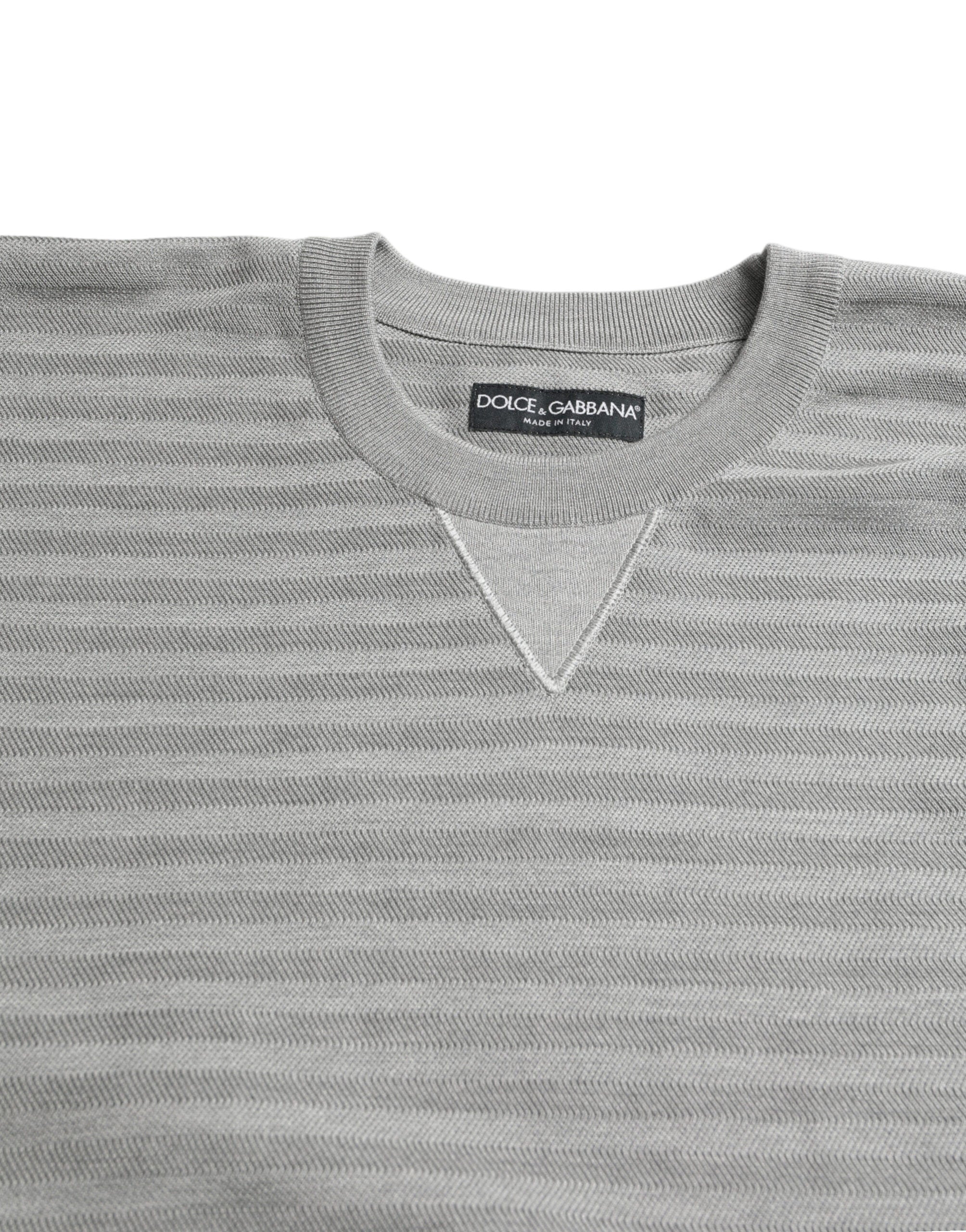 Dolce &amp; Gabbana Gray Crewneck Pullover Silk Top Sweater