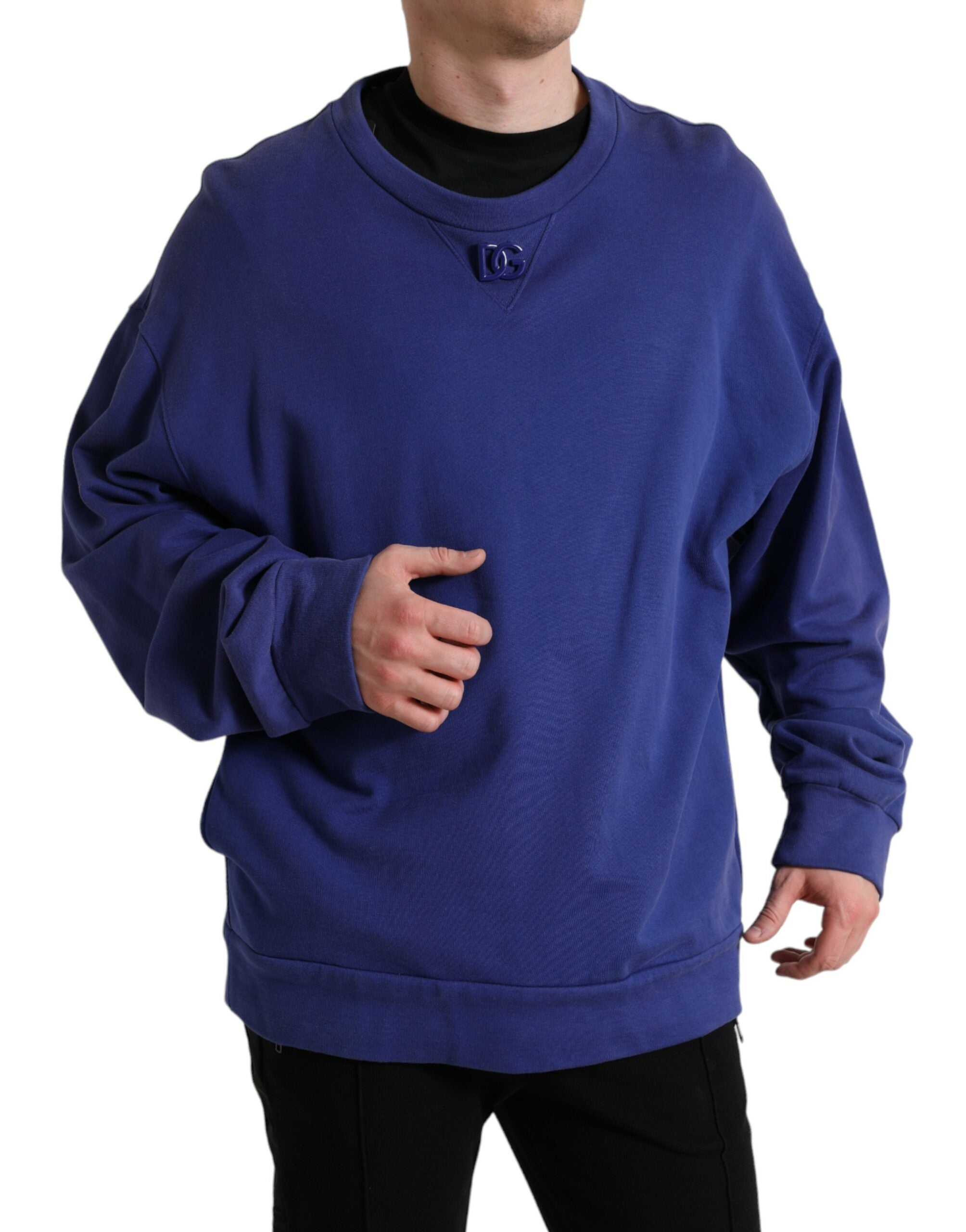Dolce &amp; Gabbana Royal Blue Cotton Crewneck Pullover Sweater