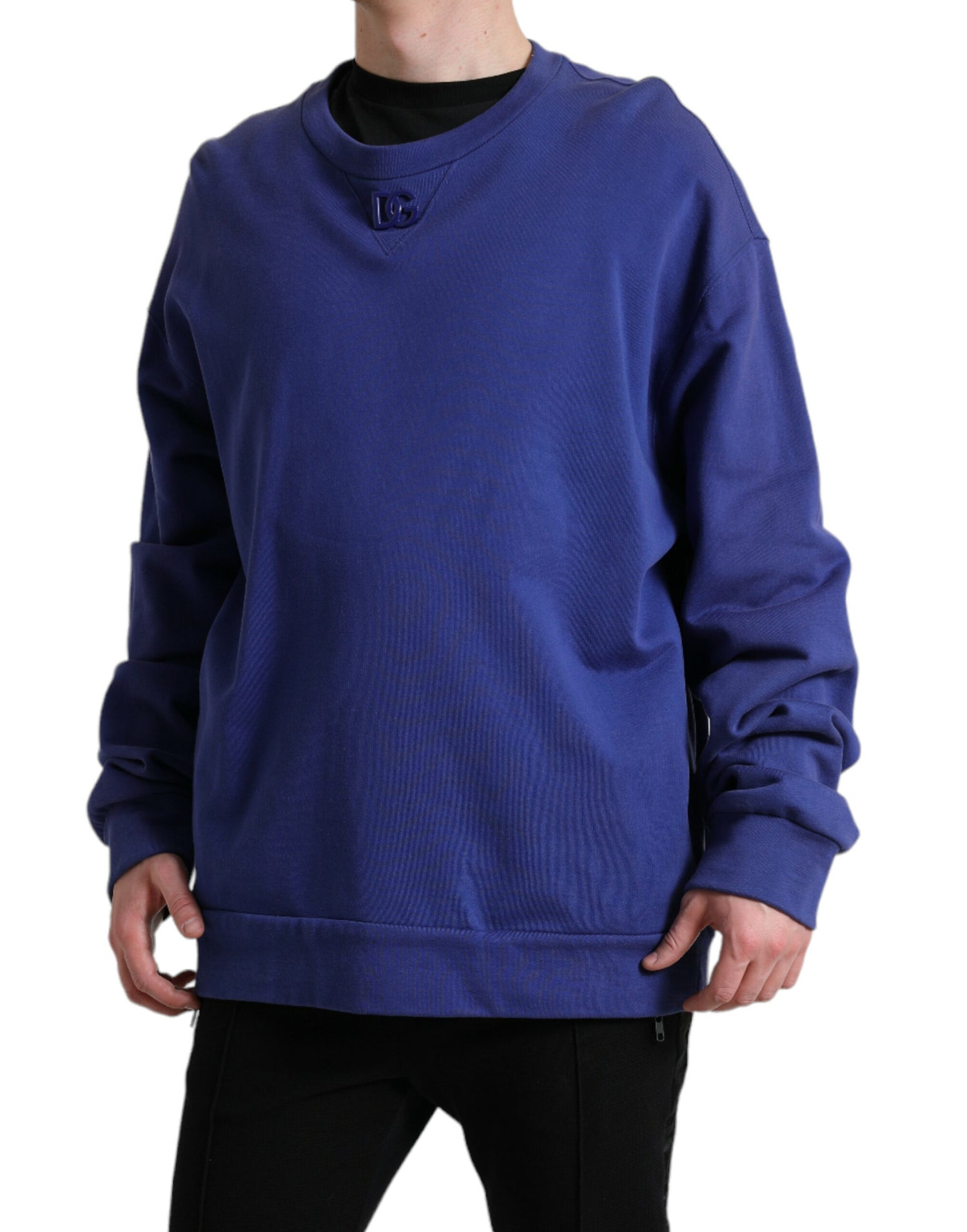 Dolce &amp; Gabbana Royal Blue Cotton Crewneck Pullover Sweater