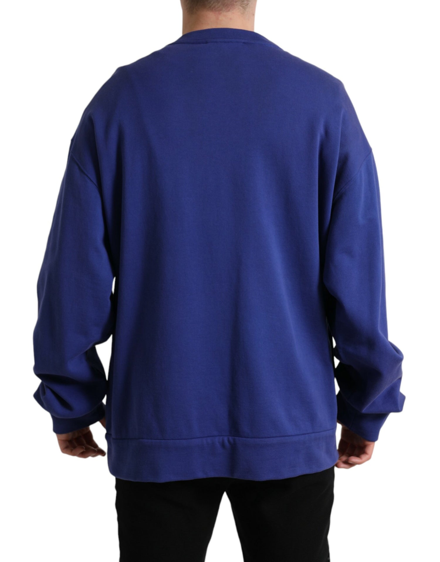 Dolce &amp; Gabbana Royal Blue Cotton Crewneck Pullover Sweater
