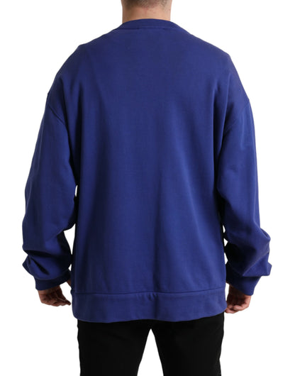 Dolce &amp; Gabbana Royal Blue Cotton Crewneck Pullover Sweater