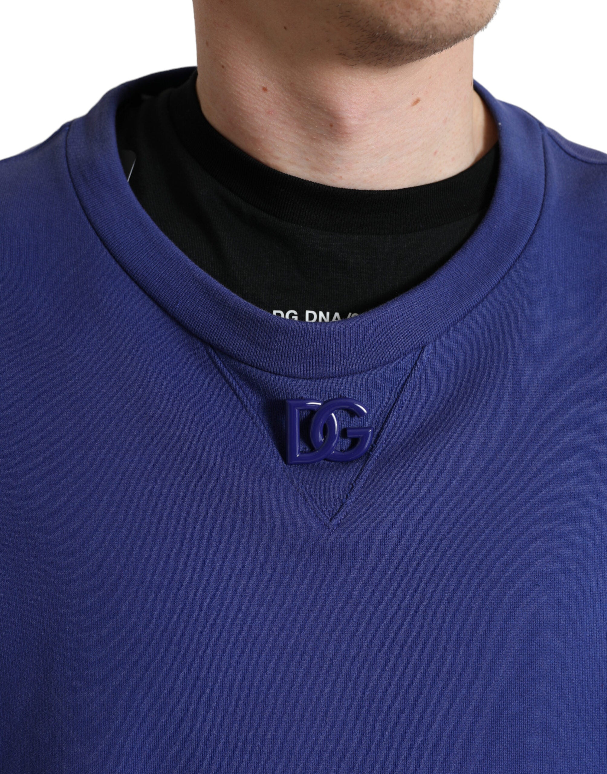 Dolce &amp; Gabbana Royal Blue Cotton Crewneck Pullover Sweater