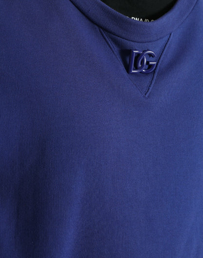 Dolce &amp; Gabbana Royal Blue Cotton Crewneck Pullover Sweater